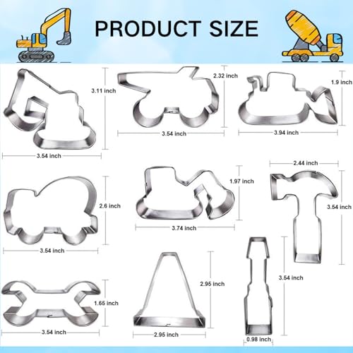 LUBTOSMN Construction Cookie Cutter Set-3 Inches-9 Piece- Excavator Digger Bulldozer Dump Truck Hammer Wrench Construction Tools Cutters Molds for Kids Construction Themed Party - Image 5
