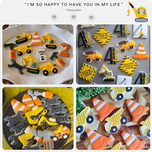 LUBTOSMN Construction Cookie Cutter Set-3 Inches-9 Piece- Excavator Digger Bulldozer Dump Truck Hammer Wrench Construction Tools Cutters Molds for Kids Construction Themed Party - Image 2