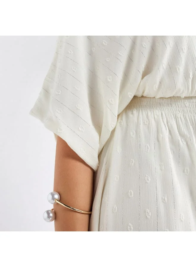 Splash FAV Textured V-neck Dress with Extended Sleeves and Flounce Hem