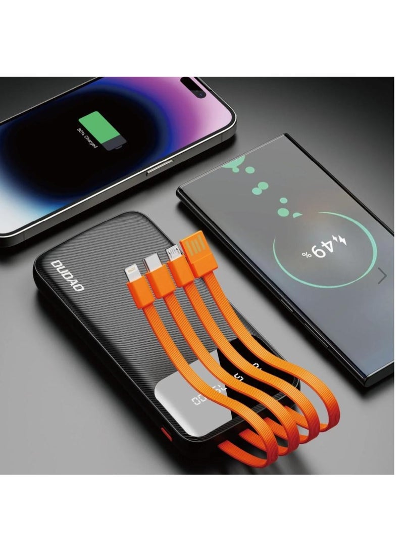 دوداو باور بانك دوداو K6PRO-W سعة 10000 مللي أمبير مع كابلات مدمجة وشاشة رقمية - أسود - Image 2