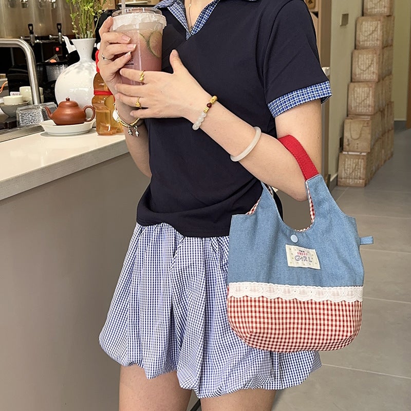 Korean Ins Casual Checkered Tote Bag - Image 3