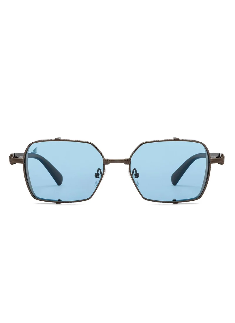 VINCENT CHASE Vincent Chase By Lenskart | Gold Blue Full Rim Hexagonal | Maverick | Branded Latest and Stylish Sunglasses | Polarized and 100% UV Protected | Men & Women | Large | VC S15760