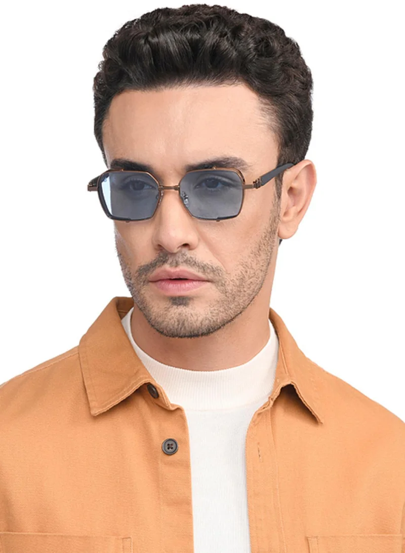 VINCENT CHASE Vincent Chase By Lenskart | Gold Blue Full Rim Hexagonal | Maverick | Branded Latest and Stylish Sunglasses | Polarized and 100% UV Protected | Men & Women | Large | VC S15760