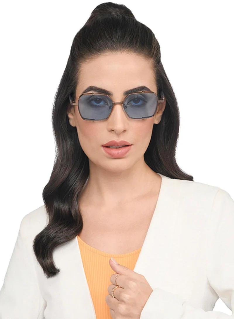 VINCENT CHASE Vincent Chase By Lenskart | Gold Blue Full Rim Hexagonal | Maverick | Branded Latest and Stylish Sunglasses | Polarized and 100% UV Protected | Men & Women | Large | VC S15760