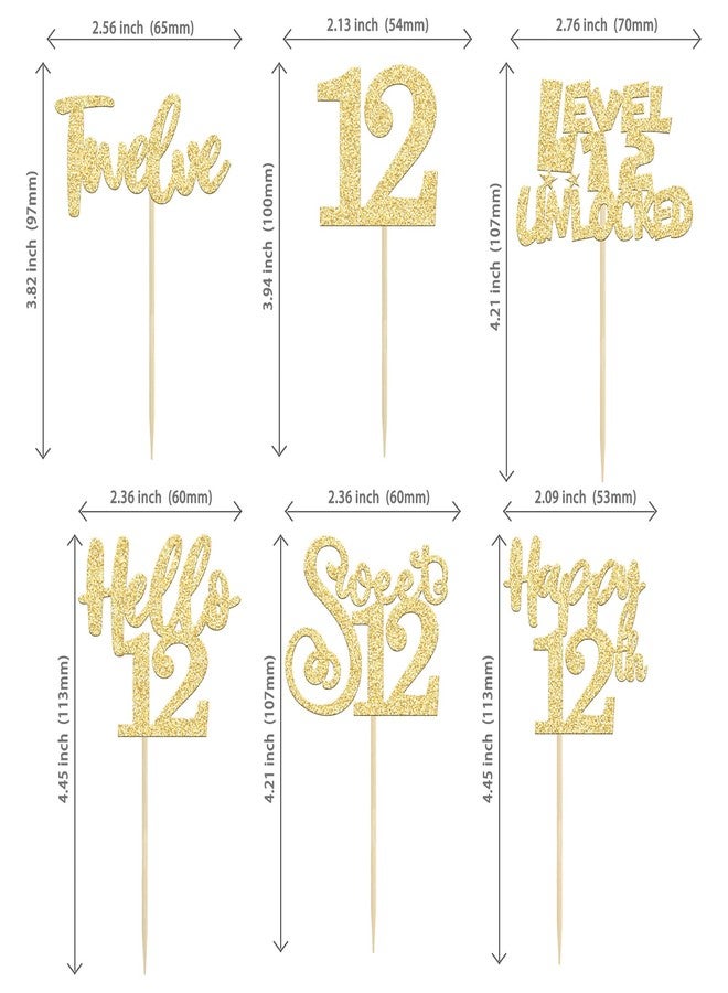 Ephlyn 36Pcs Gold Glitter 12th Birthday Cupcake Toppers Hello 12 Sweet 12 Twelve Cake Decorations Sweet 12 Cupcake Picks for 12th Birthday Party Cake Decorations Supplies - Image 2