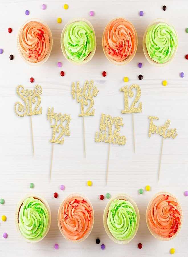 Ephlyn 36Pcs Gold Glitter 12th Birthday Cupcake Toppers Hello 12 Sweet 12 Twelve Cake Decorations Sweet 12 Cupcake Picks for 12th Birthday Party Cake Decorations Supplies - Image 3