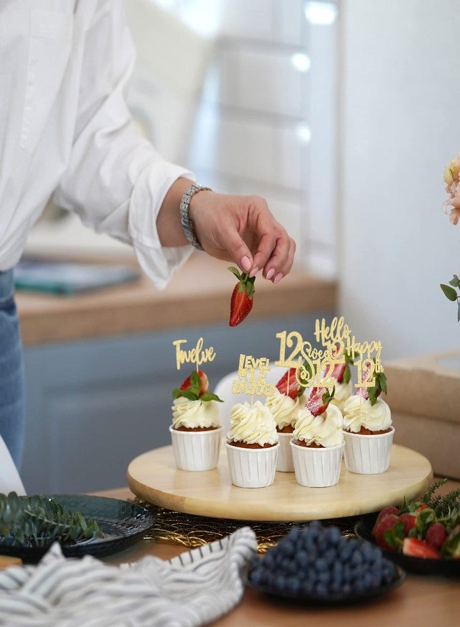 Ephlyn 36Pcs Gold Glitter 12th Birthday Cupcake Toppers Hello 12 Sweet 12 Twelve Cake Decorations Sweet 12 Cupcake Picks for 12th Birthday Party Cake Decorations Supplies - Image 5