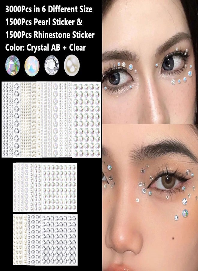 Unixing 3000Pcs Self Adhesive Pearls and Rhinestones Stickers, Stick on Rhinestone Hair Pearl Diamond Stickers Self Adhesive Face Gems Hair Gems for Face Makeup Nail Art Cell Phone DIY Crafts - Image 2