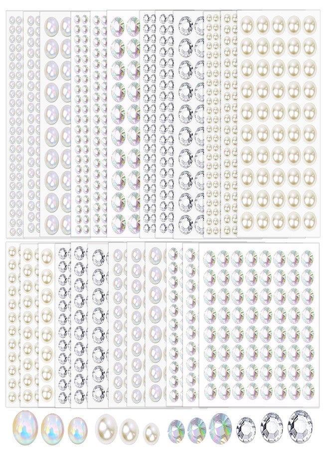 Unixing 3000Pcs Self Adhesive Pearls and Rhinestones Stickers, Stick on Rhinestone Hair Pearl Diamond Stickers Self Adhesive Face Gems Hair Gems for Face Makeup Nail Art Cell Phone DIY Crafts - Image 1
