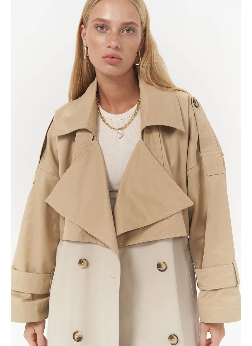 Mai Collection Bellamy Mink Garnish Beige Trench Coat