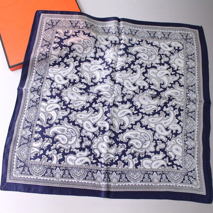 Korean Silk Pocket Square Retro Cashew Pattern Scarf Cashew dark blue Cashew dark blue