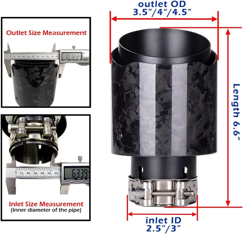 Kipalm Forged Carbon Fiber Exhaust Pipe Muffler Tips with Black Stainless Steel Tailpipe - Image 2