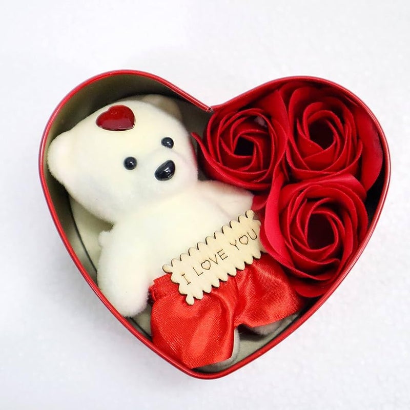 Go Hooked Go Hooked Valentine’s Day Décor Set Teddy and Roses in Artificial Heart Shaped Tin Box Valentine Gift Box  - Image 5