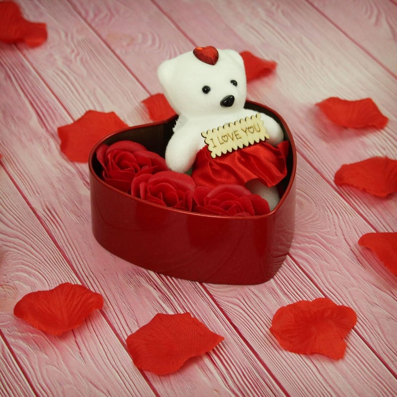 Go Hooked Go Hooked Valentine’s Day Décor Set Teddy and Roses in Artificial Heart Shaped Tin Box Valentine Gift Box  - Image 1