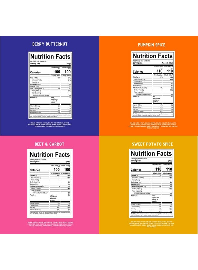 Serenity Kids 6+ Months Dairy-Free Smoothie Baby Food - USDA Organic Grass-Fed Collagen Protein - 3.5 Oz BPA-Free Pouches - Variety Pack (8 Count) - Baby Smoothie Pouch Set - Image 1