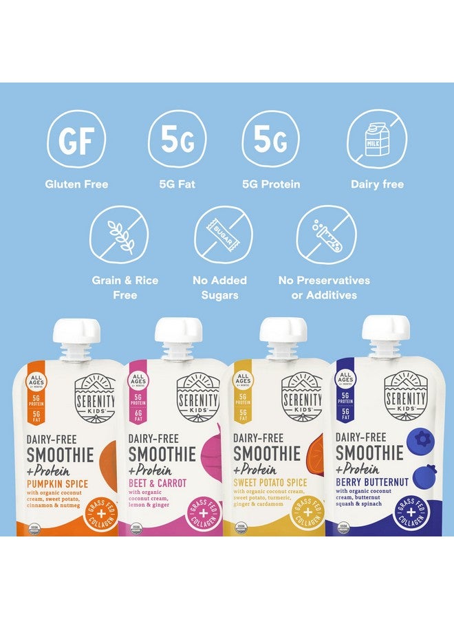 Serenity Kids 6+ Months Dairy-Free Smoothie Baby Food - USDA Organic Grass-Fed Collagen Protein - 3.5 Oz BPA-Free Pouches - Variety Pack (8 Count) - Baby Smoothie Pouch Set - Image 4