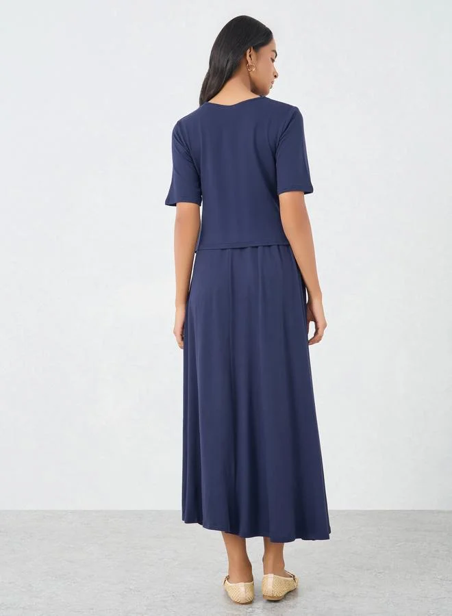Take Two Take Two Women Dark Blue Asymmetric Hem Top and Skirts Co-Ords