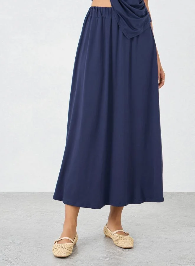 Take Two Take Two Women Dark Blue Asymmetric Hem Top and Skirts Co-Ords