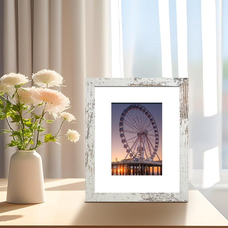 BESCRCL 8x10 Picture Frame Distressed White Set of 6, Display Pictures 5x7 with Mat or 8x10 Without Mat for Wall Mounting or TableTop - Image 2