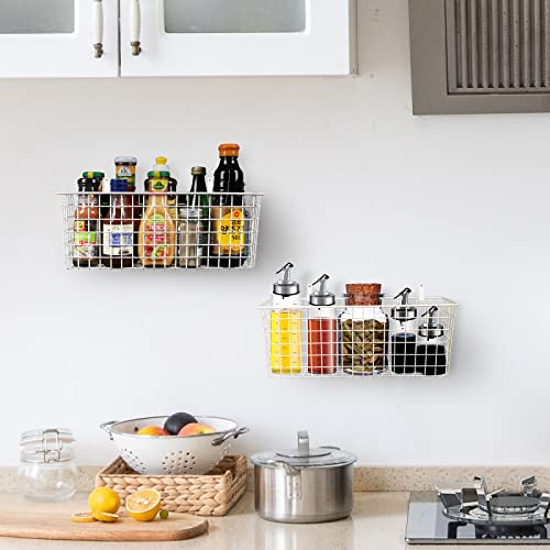 KINLINK 2 Sets Extra Large Hanging Wall Basket, White Metal Wire Baskets with Steel Hooks for Organizing, WallmountedFruit Vegetable Toy Snack Storage, Home Kitchen Bathroom Laundry Pantry Organizer - Image 5