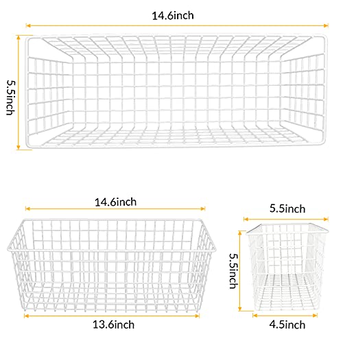 KINLINK 2 Sets Extra Large Hanging Wall Basket, White Metal Wire Baskets with Steel Hooks for Organizing, WallmountedFruit Vegetable Toy Snack Storage, Home Kitchen Bathroom Laundry Pantry Organizer - Image 2