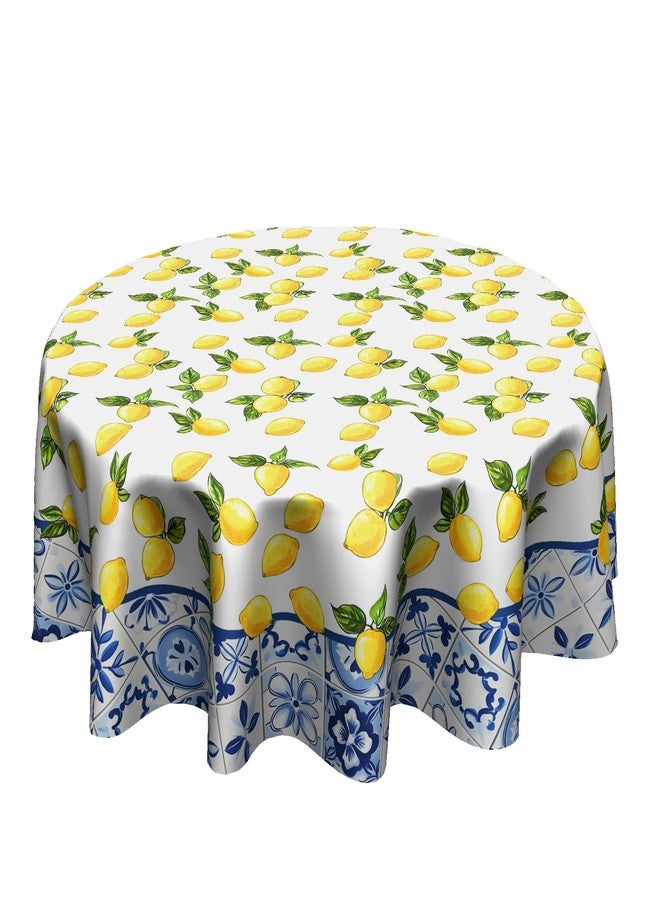 Granbey White Yellow Lemon Tablecloth Round - Lemon Table Cloth 60 Inch Italian Summer Decor for Birthday Party Wedding Picnic Dinner - Image 1