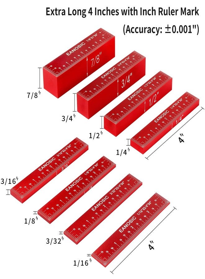 EANOSIC Setup Blocks Height Gauge Set, 8pcs Precision Aluminum Setup Bars for Router and Table Saw Accessories Woodworking Set Up, Bars Include Laser Engraved Size Markings (Extra Long 4 Inch) - Image 3