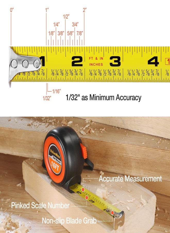 ValueMax Tape Measure, 6 Pack 16FT Tape Measure Retractable, Easy Read Measuring Tape, Auto-Lock Measurement Tape for Construction, Contractor, Carpenter - Image 4