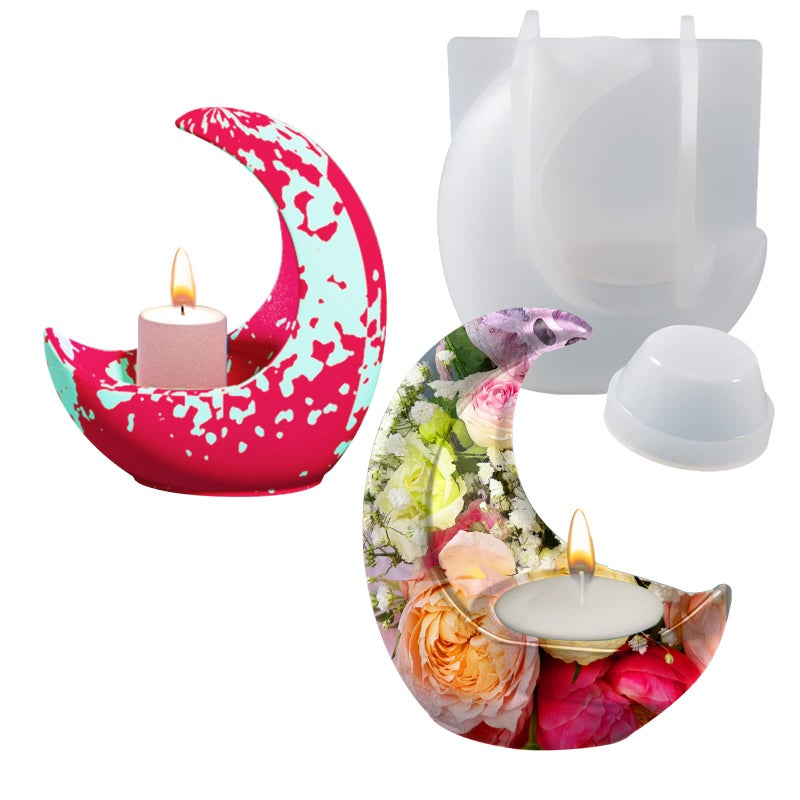 Candle Holder Silicone Mold 3D Moon Resin Molds Moon Shape Tealight Trinket Holder Silicone Mould Cute Cement Concrete Mold Epoxy Resin Casting Molds for Craft Making Decoration