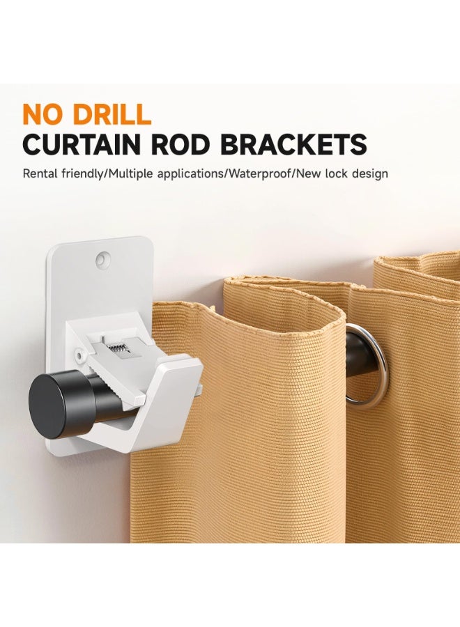 RAHAYM Universal Curtain Rod Holders, No Drill Curtain Rod Brackets, Self Adhesive Curtain Rod Brackets Up to 30 LB, Nail Free Curtain Rod Hooks for Bathroom, Bedroom, Livingroom, Kitchen (2PC, White) - Image 4
