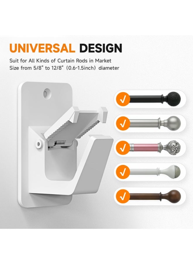 RAHAYM Universal Curtain Rod Holders, No Drill Curtain Rod Brackets, Self Adhesive Curtain Rod Brackets Up to 30 LB, Nail Free Curtain Rod Hooks for Bathroom, Bedroom, Livingroom, Kitchen (2PC, White) - Image 3