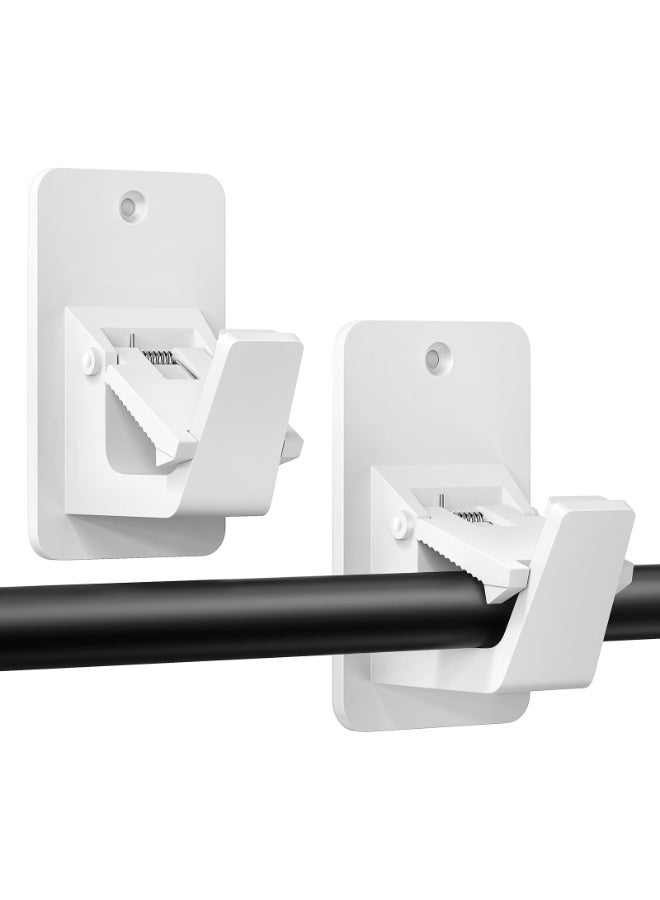 RAHAYM Universal Curtain Rod Holders, No Drill Curtain Rod Brackets, Self Adhesive Curtain Rod Brackets Up to 30 LB, Nail Free Curtain Rod Hooks for Bathroom, Bedroom, Livingroom, Kitchen (2PC, White) - Image 1