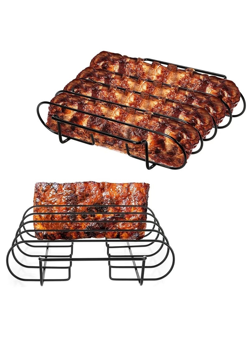 BBQ Rib Racks Non-Stick Coated Steel Roasting Barbecue Meat Roasting Grilling Stand Holds 4 Rib Rack For Gas Grill - Image 1