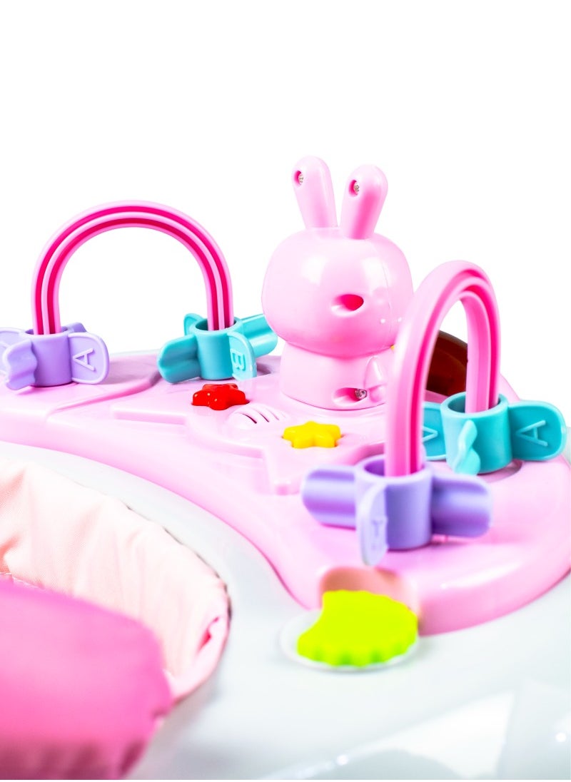molody - Adjustable Foldable Baby Walker with Activity Center – 2-in-1 Sit-to-Stand Push Walker for Toddlers and Babies (6 Months+), Lightweight with Removable Tray, Music, and Safety Brakes – Ideal for Learning to Walk-Pink - Image 1