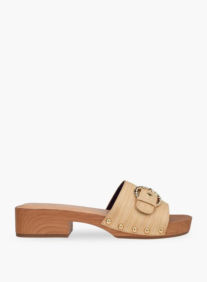 Surestep BEIGE Women Buckle Accent Block Heel Sandals for Women | Best Price UAE