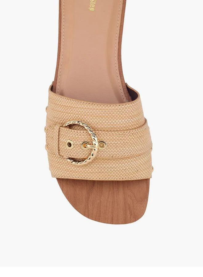 Surestep BEIGE Women Buckle Accent Block Heel Sandals for Women | Best Price UAE
