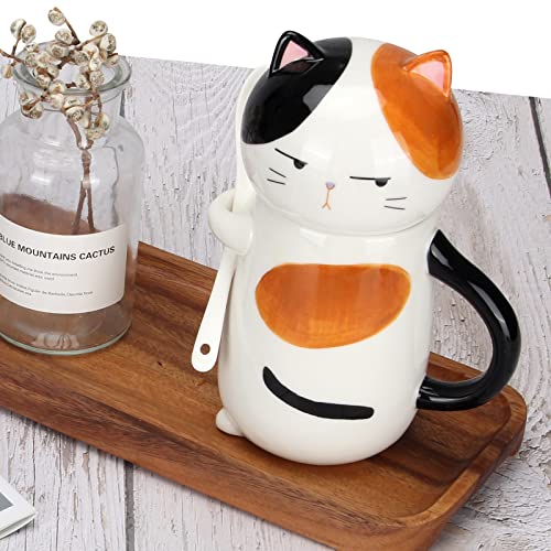 Deceram Large Cute Ceramic Coffee Mug with Lid and Spoon Fun Cat Cup for Women Ladies Unique 3D Kawaii Cat Coffee Mugs Lover Mom Gift Animal Funny Christmas Cups Adorable Porcelain Girls Novelty Mug - Image 4