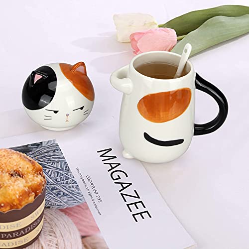 Deceram Large Cute Ceramic Coffee Mug with Lid and Spoon Fun Cat Cup for Women Ladies Unique 3D Kawaii Cat Coffee Mugs Lover Mom Gift Animal Funny Christmas Cups Adorable Porcelain Girls Novelty Mug - Image 3