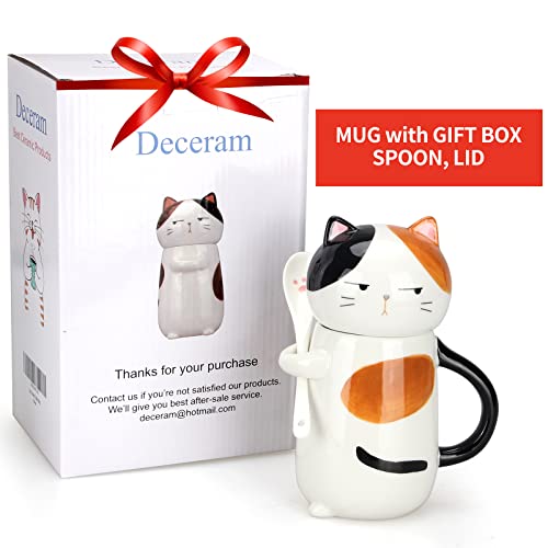 Deceram Large Cute Ceramic Coffee Mug with Lid and Spoon Fun Cat Cup for Women Ladies Unique 3D Kawaii Cat Coffee Mugs Lover Mom Gift Animal Funny Christmas Cups Adorable Porcelain Girls Novelty Mug - Image 5