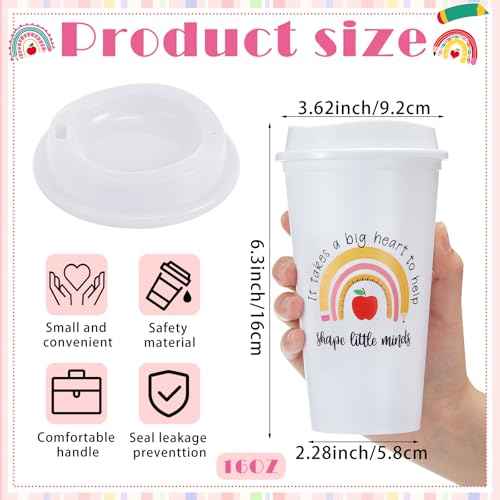 Skylety 24 Pcs Teacher Appreciation Gifts Bulk Thank You Teacher Gifts 16 oz Coffee Cups with Lids for Preschool Daycare Kindergarten Back to School WhiteCute Rainbow - Image 3