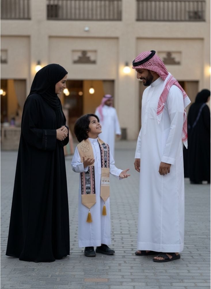 Premium Saudi Foundation Day Scarf Prop for Children – Decorative Heritage Sash with Traditional Patterns and Tassels - Image 3