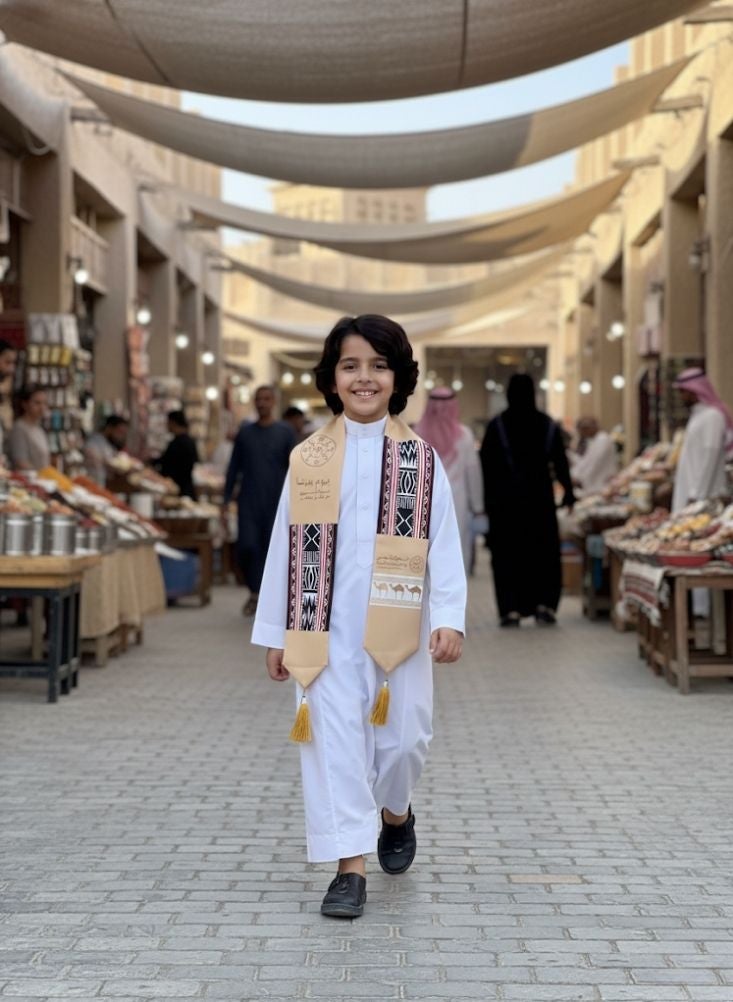 Premium Saudi Foundation Day Scarf Prop for Children – Decorative Heritage Sash with Traditional Patterns and Tassels - Image 2