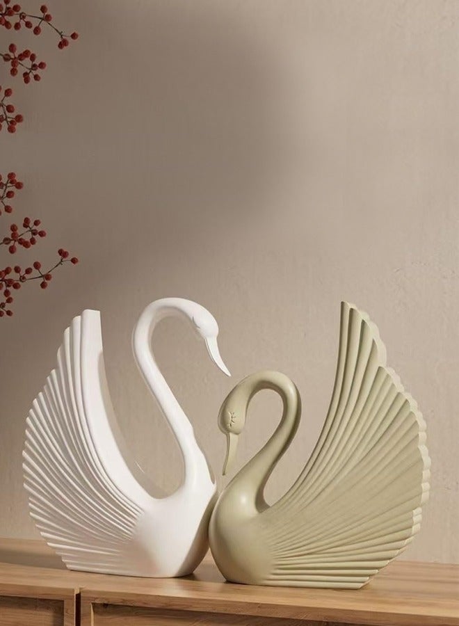 fashionhome Elegant Modern Creative Resin Swan Sculpture Decoration Swan Couple Craft for Home Décor Living Room Bedroom 15x19.5 and 16x20 cm - Image 1