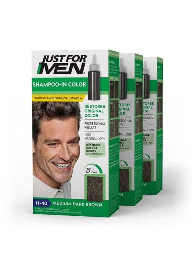 Just For Men شامبو لون (سابقاً التركيبة الأصلية) صبغ الشعر الرمادي للرجال مع الكيراتين وفيتامين E لشعر أقوى بني داكن متوسط H40 3 عبوة (قد يختلف التغليف)  - Image 2