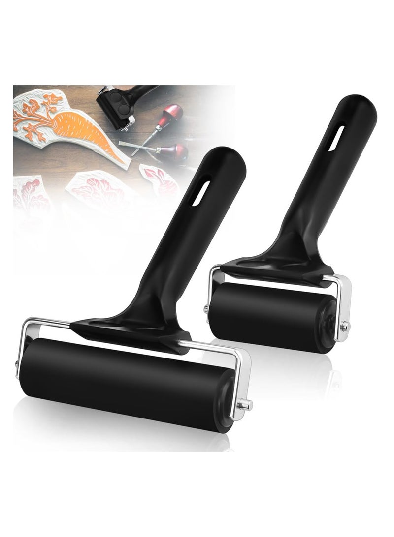 SYOSI Rubber Brayer Roller Set, 2 PCS Ink Printing and Glue Roller, Soft Rubber Rollers for Printmaking, Stamping, Scrapbooks, and Screen Printing, Easy-Grip Handle, 10cm & 6cm - Image 1