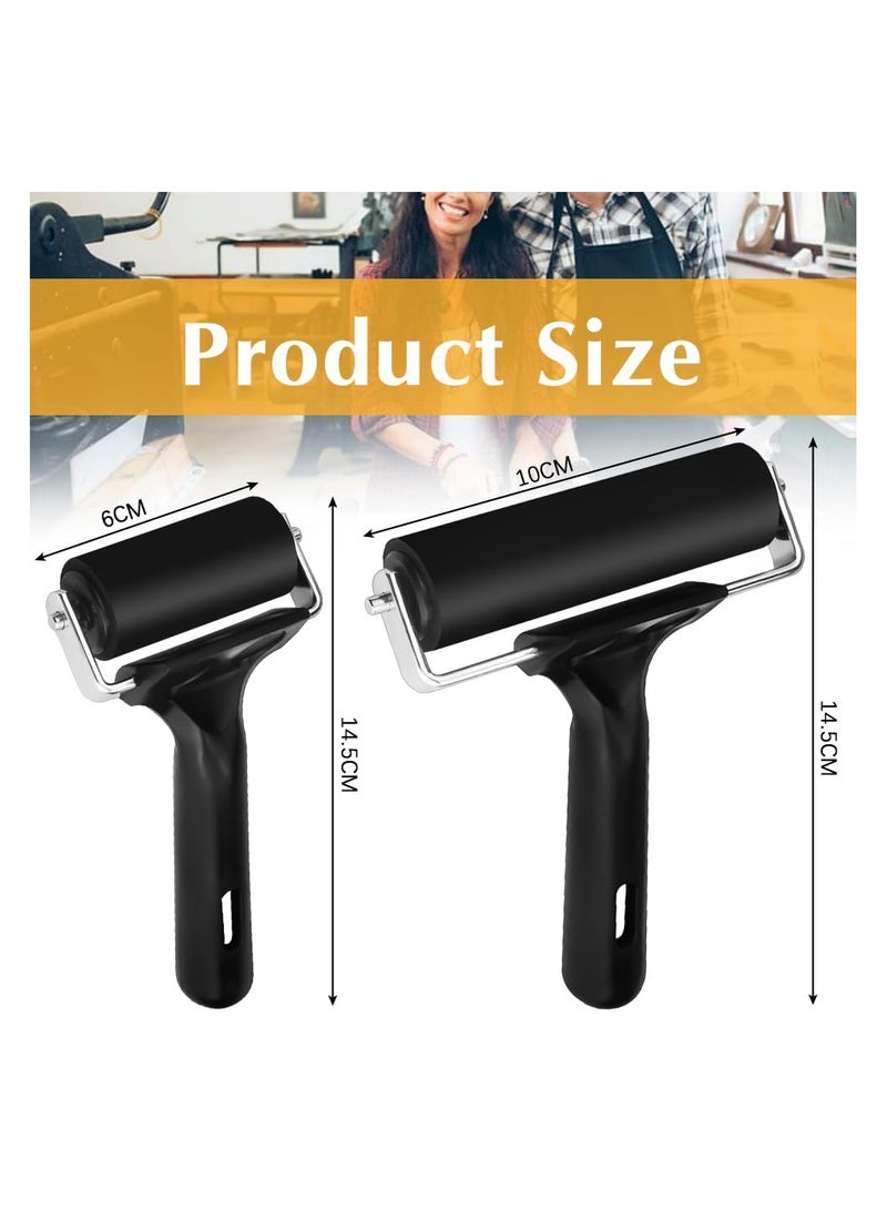 SYOSI Rubber Brayer Roller Set, 2 PCS Ink Printing and Glue Roller, Soft Rubber Rollers for Printmaking, Stamping, Scrapbooks, and Screen Printing, Easy-Grip Handle, 10cm & 6cm - Image 2