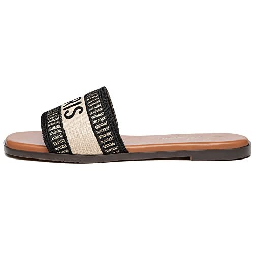Athlefit Women's Slides Summer Fashion Slip On Flat Sandals Dressy Black Multi Size 5.5 - Image 2