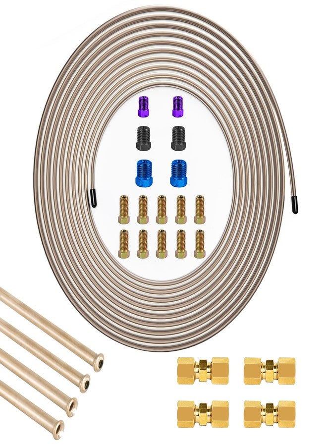 MuHize Brake Line - Copper-nickel 1/4 Inch Brake Line with 16 fittings and 4 Flared Tubes(2 Bubble Flared and 2 Double Flared), 20 Ft. of Brake Line Replacement Kit with Brass Compression Unions - Image 1