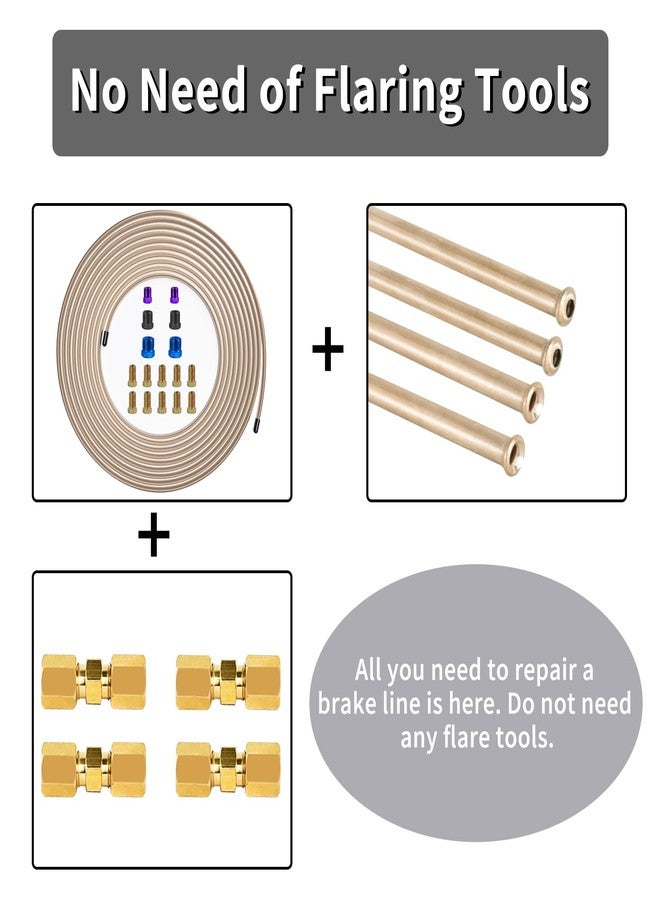 MuHize Brake Line - Copper-nickel 1/4 Inch Brake Line with 16 fittings and 4 Flared Tubes(2 Bubble Flared and 2 Double Flared), 20 Ft. of Brake Line Replacement Kit with Brass Compression Unions - Image 2