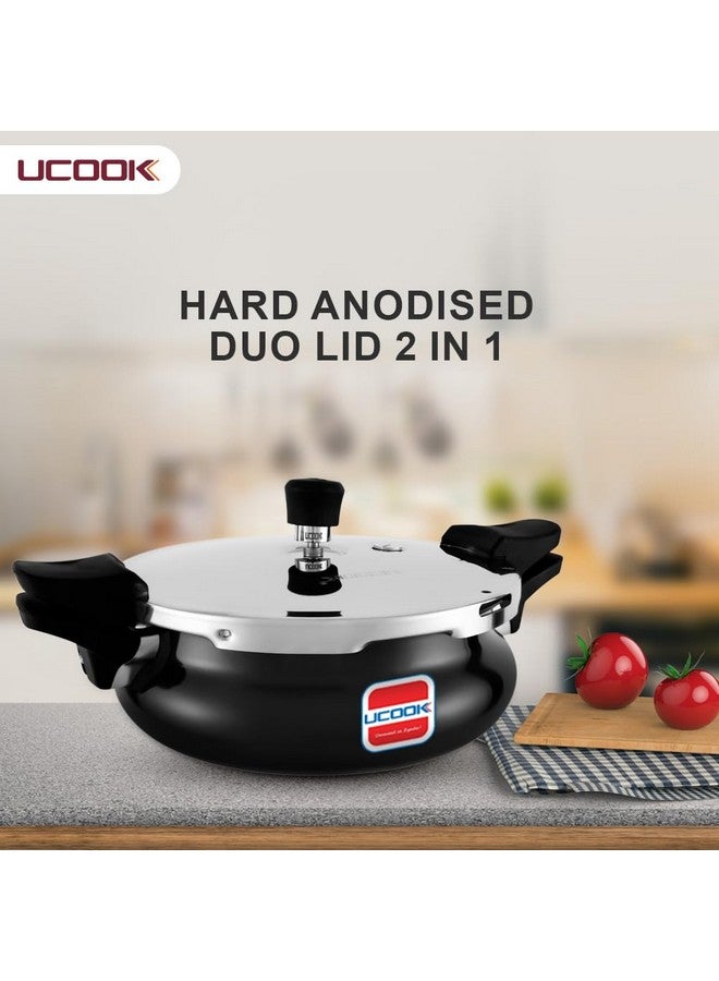 UCOOK By UNITED Ekta Group Hard Anodised Duo Lid 2 in 1 Induction Base 3 Litre Handi Shape Multipurpose All in one Outer Lid Pressure Cooker, Black - Image 2